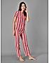 KOTTY Red Striped Cotton Women T-Shirt and Pyjama Set