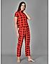 KOTTY Red Printed Cotton Women T-Shirt and Pyjama Set