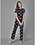 KOTTY Blue Printed Cotton Women T-Shirt and Pyjama Set