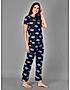 KOTTY Blue Printed Cotton Women T-Shirt and Pyjama Set