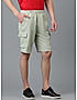 KOTTY MENS COTTON BLEND SOLID LIGHT GREEN CARGO SHORTS