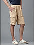 KOTTY MENS COTTON BLEND SOLID COSMIC LATTE BEIGE CARGO SHORTS