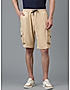 KOTTY MENS COTTON BLEND SOLID CHAMOMILE BEIGE CARGO SHORTS