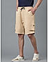 KOTTY MENS COTTON BLEND SOLID CHAMOMILE BEIGE CARGO SHORTS