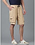 KOTTY MENS COTTON BLEND SOLID CHAMOMILE BEIGE CARGO SHORTS