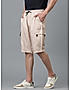 KOTTY MENS POLYCOTTON SOLID LIGHT BEIGE CARGO SHORTS