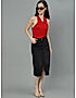 KOTTY WOMENS COTTON LYCRA BLEND BLACK FRONT SLIT PENCIL SKIRTS