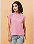 KOTTY WOMEN SOLID ROUND NECK COTTON BLEND PINK T-SHIRT