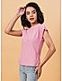 KOTTY WOMEN SOLID ROUND NECK COTTON BLEND PINK T-SHIRT