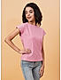 KOTTY WOMEN SOLID ROUND NECK COTTON BLEND PINK T-SHIRT