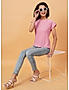 KOTTY WOMEN SOLID ROUND NECK COTTON BLEND PINK T-SHIRT