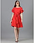 KOTTY WOMEN PRINTED RED SHORT SLEEVE DRESS