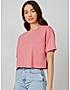 KOTTY WOMEN SOLID ROUND NECK COTTON BLEND PINK T-SHIRT