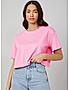 KOTTY WOMEN SOLID ROUND NECK COTTON BLEND PINK T-SHIRT