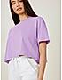 KOTTY WOMEN SOLID ROUND NECK COTTON BLEND PURPLE T-SHIRT