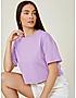 KOTTY WOMEN SOLID ROUND NECK COTTON BLEND PURPLE T-SHIRT