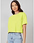 KOTTY WOMEN SOLID ROUND NECK COTTON BLEND YELLOW T-SHIRT