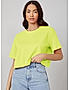 KOTTY WOMEN SOLID ROUND NECK COTTON BLEND YELLOW T-SHIRT