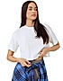 KOTTY WOMEN SOLID ROUND NECK COTTON BLEND WHITE T-SHIRT