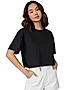 KOTTY WOMEN SOLID ROUND NECK COTTON BLEND BLACK T-SHIRT