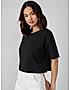 KOTTY WOMEN SOLID ROUND NECK COTTON BLEND BLACK T-SHIRT