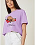 KOTTY WOMEN GRAPHIC PRINT ROUND NECK COTTON BLEND PURPLE T-SHIRT