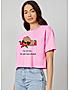 KOTTY WOMEN GRAPHIC PRINT ROUND NECK COTTON BLEND PINK T-SHIRT