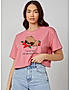 KOTTY WOMEN GRAPHIC PRINT ROUND NECK COTTON BLEND PINK T-SHIRT