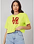 KOTTY WOMEN PRINTED ROUND NECK COTTON BLEND YELLOW T-SHIRT