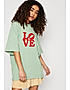 KOTTY WOMEN PRINTED ROUND NECK COTTON BLEND GREEN T-SHIRT