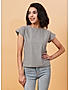 KOTTY WOMEN SOLID ROUND NECK COTTON BLEND GREY T-SHIRT