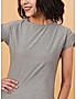 KOTTY WOMEN SOLID ROUND NECK COTTON BLEND GREY T-SHIRT