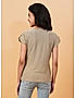 KOTTY WOMEN SOLID ROUND NECK COTTON BLEND BEIGE T-SHIRT