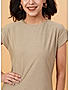 KOTTY WOMEN SOLID ROUND NECK COTTON BLEND BEIGE T-SHIRT