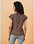 KOTTY WOMEN SOLID ROUND NECK COTTON BLEND BROWN T-SHIRT