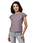 KOTTY WOMEN SOLID ROUND NECK COTTON BLEND PURPLE T-SHIRT