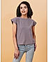 KOTTY WOMEN SOLID ROUND NECK COTTON BLEND PURPLE T-SHIRT