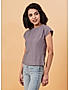 KOTTY WOMEN SOLID ROUND NECK COTTON BLEND PURPLE T-SHIRT