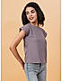 KOTTY WOMEN SOLID ROUND NECK COTTON BLEND PURPLE T-SHIRT