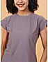 KOTTY WOMEN SOLID ROUND NECK COTTON BLEND PURPLE T-SHIRT