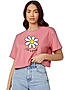 KOTTY WOMEN PRINTED ROUND NECK COTTON BLEND PINK T-SHIRT