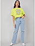 KOTTY WOMEN PRINTED ROUND NECK COTTON BLEND YELLOW T-SHIRT