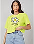 KOTTY WOMEN PRINTED ROUND NECK COTTON BLEND YELLOW T-SHIRT