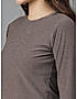 KOTTY WOMEN SOLID ROUND NECK COTTON BLEND BROWN T-SHIRT