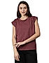 KOTTY WOMEN SOLID ROUND NECK COTTON BLEND MAROON T-SHIRT