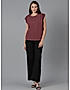 KOTTY WOMEN SOLID ROUND NECK COTTON BLEND MAROON T-SHIRT