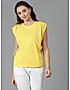 KOTTY WOMEN SOLID ROUND NECK COTTON BLEND YELLOW T-SHIRT