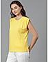 KOTTY WOMEN SOLID ROUND NECK COTTON BLEND YELLOW T-SHIRT