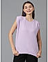 KOTTY WOMEN SOLID ROUND NECK COTTON BLEND PURPLE T-SHIRT