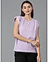 KOTTY WOMEN SOLID ROUND NECK COTTON BLEND PURPLE T-SHIRT